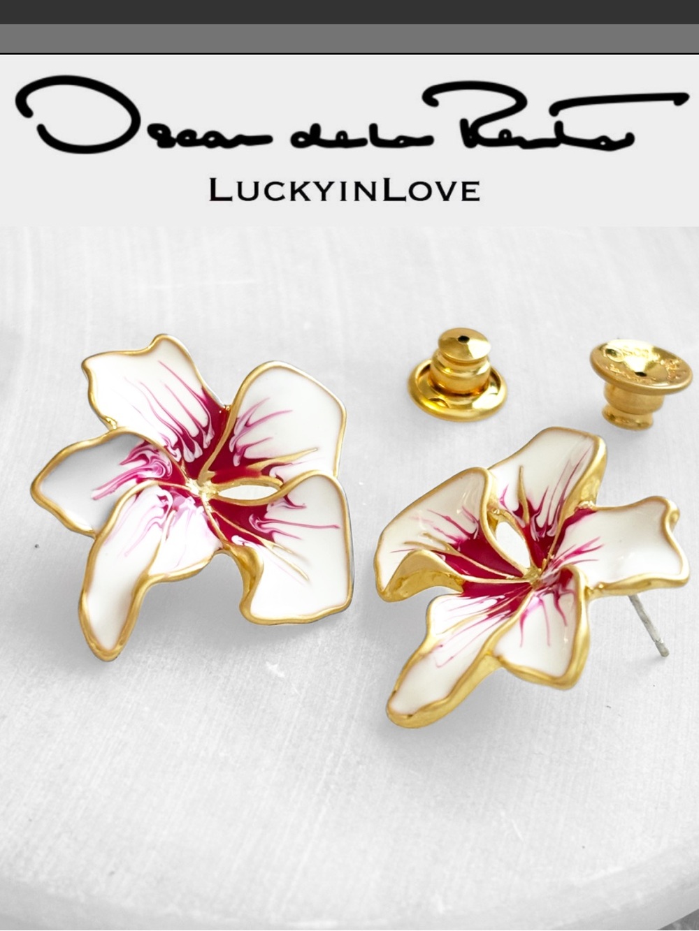 Oscar de la Renta โข Small Cyclamen Flower Enamel Earrings
